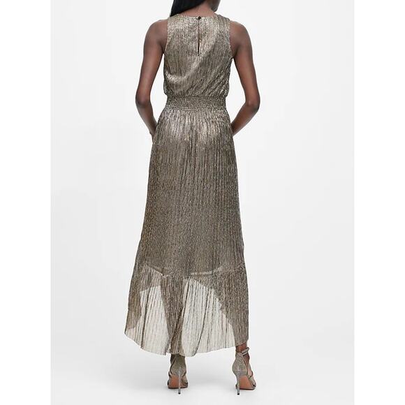 Banana Republic Metallic Sleeveless Hi Low Maxi Dress Size 8 Gold Brown - Picture 4 of 10
